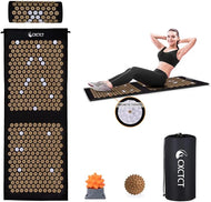 Extra Long Yoga Acupressure Mat Set,Massage Acupuncture Mat Large,Magnetic Mat Acupressure Body mat and Pillow for Neck Back Pain Relief(Gold)